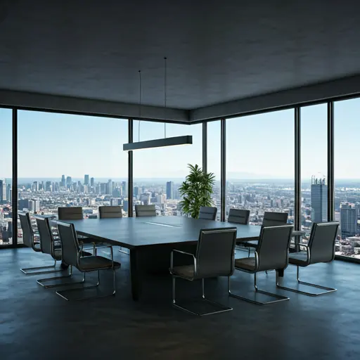 Modern corporate boardroom with floor-to-ceiling windows